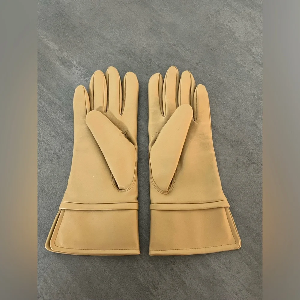 Vintage Fownes Tan Beige‎ Leather Gloves Women’s Size A WPL 9522 Acrylic Lining